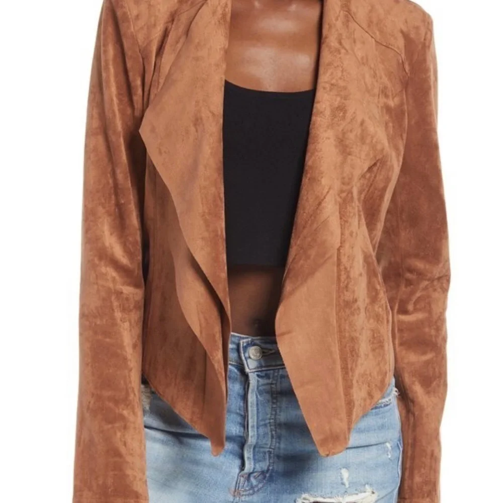 Blank NYC  Denim Faux Suede Draped Front Jacket Size XS in Terracotta